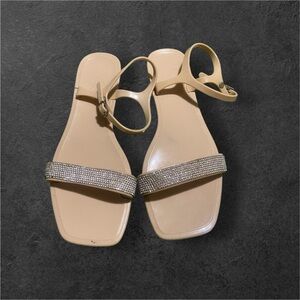 Elegant Beige Sandals with Rhinestone Strap